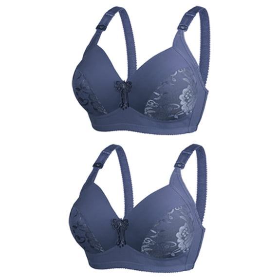 YWDJ Push up Bras for Women Plus Size Wide Back Wide Strap 2 Pack Comfy Bras No Wires Lounge Bras Adjustable Straps Half Cup Wrap Comfortable Bras Padded Plus Size Comfort Bras Bras Gray S