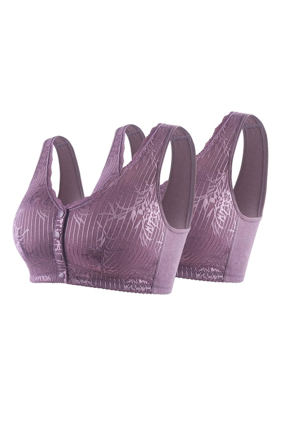 YWDJ Push up Bras for Women Plus Size Wide Back Wide Strap 2 Pack Front Close Comfortable Bras No Underwire Bras Full Coverage Wrap Bras Padded Plus Size Lace Comfort Bras Solid Bras Purple 5XL