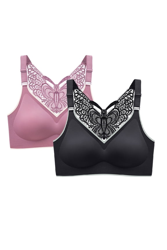 YWDJ Push up Bras for Women Plus Size Wide Back Wide Strap 2 Pack Pullover Lounge Bras No Wires Comfortable Bras Full Coverage Racerback Bras Padded Plus Size Bras Wrap Sleep Bras Black 5XL