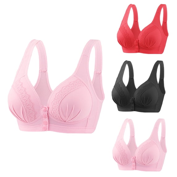 YWDJ Push up Bras for Women Plus Size Wide Back Wide Strap 3 Pack Front Closure No Wires Full Coverage Bras Wrap Padded Plus Size Bras Comfortable Solid Bras Black S