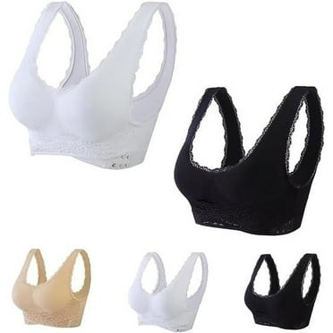 YWDJ Push up Bras for Women Plus Size Wide Back Wide Strap 5 Pack Front Close Lounge Bras Wirefree Comfortable Bras Full Coverage Cross Bras Padded Plus Size Lace Comfort Bras Wrap Bras White 2XL