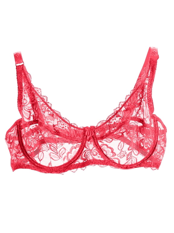 YWDJ Push up Bras for Women Plus Size Wide Back Wide Strap Back Closures Comfortable Bras No Underwire Bras Full Coverage See Through Sleep Bras Padded Bras Wrap Solid Comfy Bras Red L