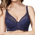 thumbnail image 1 of YWDJ Push up Bras for Women Plus Size Wide Back Wide Strap Back Closures Lounge Bras Wirefree Comfortable Bras Adjustable Straps Half Cup Wrap Bras Padded Lace Comfort Bras Solid Bras Blue 85, 1 of 3