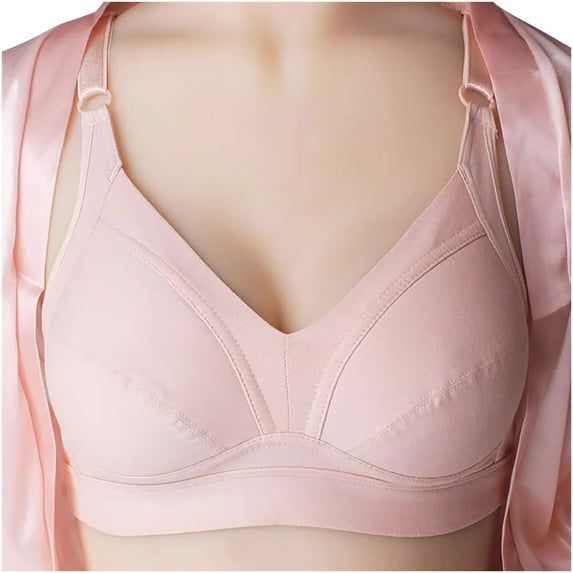 YWDJ Push up Bras for Women Plus Size Wide Back Wide Strap Back Closures Sleep Bras No Wires Comfy Bras Adjustable Straps Full Coverage Wrap Lounge Bras Padded Lace Comfort Bras Solid Bras Pink 85