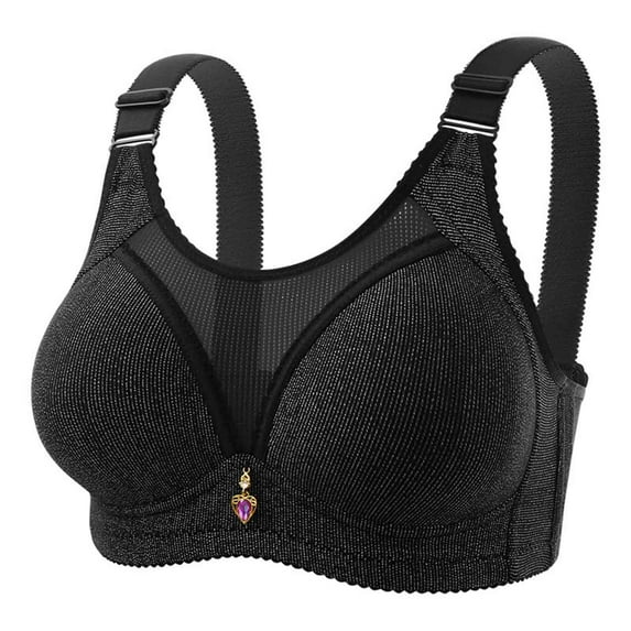 YWDJ Push up Bras for Women Plus Size Wide Back Wide Strap Closure in Back No Underwire Adjustable Straps Full Coverage Hollow Bras Padded Plus Size Comfort Wide Strap Bras Wrap Solid Bras Black L