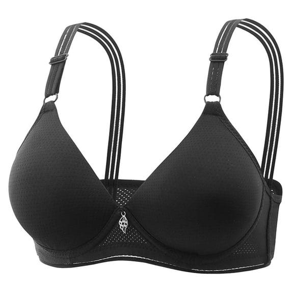 YWDJ Push up Bras for Women Plus Size Wide Back Wide Strap Comfy Bras No Wire Lounge Bras Adjustable Straps Full Coverage Hollow Comfortable Bras Padded Comfortable Bras Wrap Solid Bras Black S