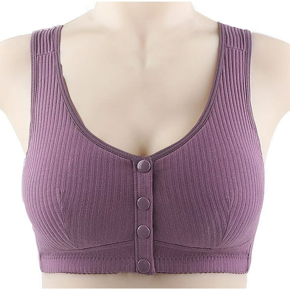 YWDJ Push up Bras for Women Plus Size Wide Back Wide Strap Front Close Comfy Bras No Wire Lounge Bras Full Coverage Wrap Comfortable Bras Padded Plus Size Comfortable Bras Solid Bras Purple XL
