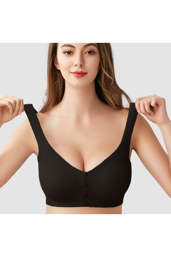 YWDJ Push up Bras for Women Plus Size Wide Back Wide Strap Front Closure Comfy Bras Wireless Lounge Bras Full Coverage Bras Wrap Bras Padded Plus Size Comfortable Solid Sleep Bras Black 3XL