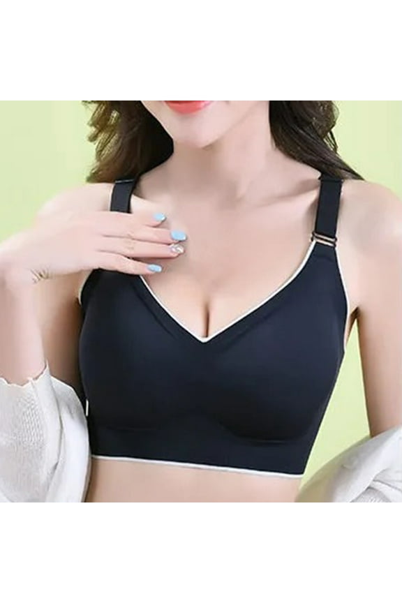 YWDJ Push up Bras for Women Plus Size Wide Back Wide Strap Pullover Bras No Underwire Sleep Bras Full Coverage Racerback Comfy Bras Padded Plus Size Comfortable Bras Wrap Lounge Bras Black 4XL