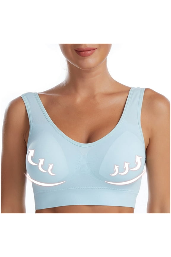 YWDJ Push up Bras for Women Plus Size Wide Back Wide Strap Pullover Comfy Bras Wireless Lounge Bras Full Coverage Wrap Comfortable Bras Padded Plus Size Comfortable Bras Solid Bras Blue 4XL