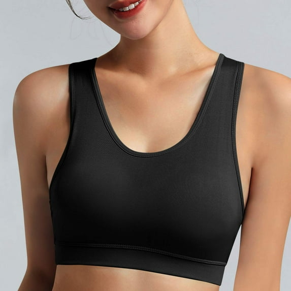 YWDJ Push up Bras for Women Pullover Sleep Bras No Wire Comfy Bras Wide Strap Full Coverage Sports Bras Low Support Racerback Workout Bras Padded Gym Bras Comfy Wrap Solid Bras Black M