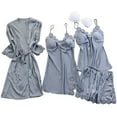 thumbnail image 1 of YWDJ Robes for Women Gray Lace Short Length Lightweight Solid Long Sleeve 4 Piece Pajamas M, 1 of 3