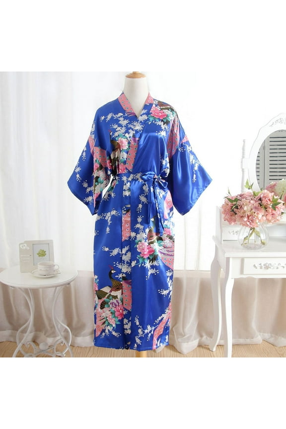 YWDJ Robes for Women Plus Size Print Blossom Kimono Dressing Gown Bath Robe Lingerie Nightdress Blue