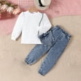 thumbnail image 1 of YWDJ Ruffle Long Sleeve + Denim Pants + Fashionable Cute Denim Bag Set Suitable For Ages 4-7 Years Old White 4Y, 1 of 7