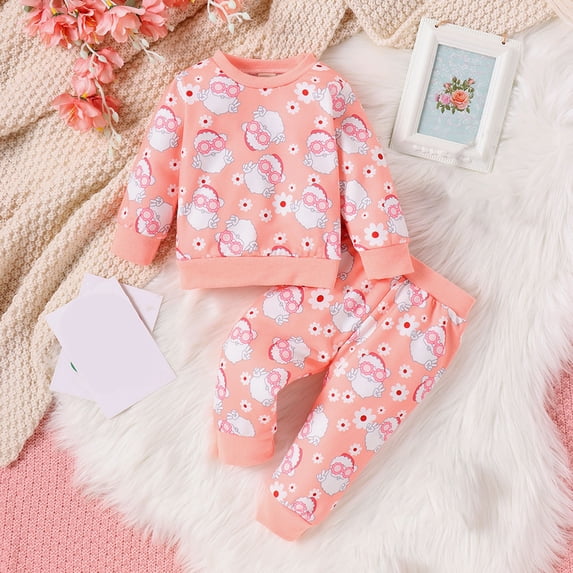 YWDJ Santa Claus Print Sweatshirt Pants Set Long Sleeve Top + Long Pants Homewear Set For 6 Months - 3 Years Old Pink 24 Months