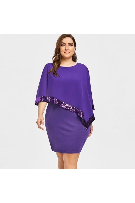 YWDJ Semi Formal Dresses for Women Bridesmaid Dresses Plus Size Sequin Sparkly Chiffon Overlay Asymmetric for Wedding Guest Evening Graduation Party