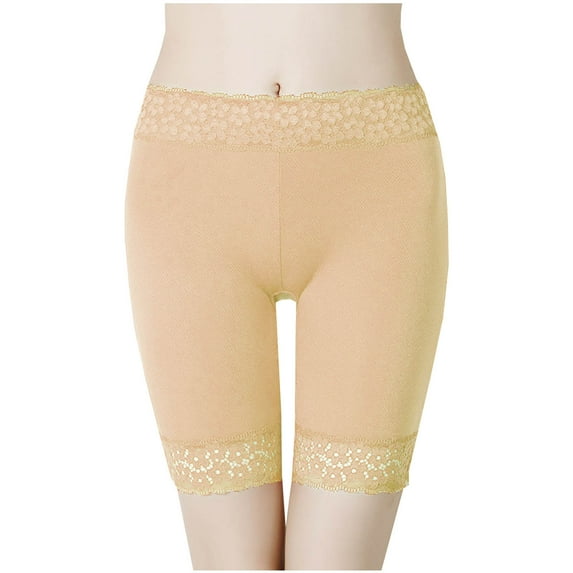 YWDJ Shorts for Women High Waisted Lace Mid Waisted Body Shaper Shorts Safety Pants Shapewear Tummy Control Beige XXL