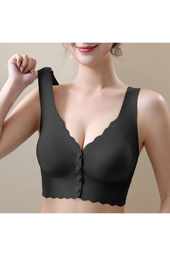 YWDJ Sleep Bras for Women Front Closure Push up Wireless Full Coverage Comfort Straps Support Bralette Breathable Soft Bra for All Shapes Sagging Breasts Black 3XL