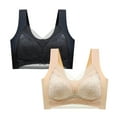 thumbnail image 1 of YWDJ Sleep Bras for Women Plus Size 2 Pack Closure in Back No Underwire Wide Strap Full Coverage Bras Low Support Hollow Padded Plus Size Lace Bras Comfortable Wrap Solid Bras Beige L, 1 of 4