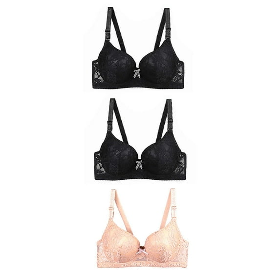 YWDJ Sleep Bras for Women Plus Size 3 Pack Comfortable Bras Underwire Bras Adjustable Straps Half Cup Push up Wrap Sleep Bras Padded Plus Size Lace Bras Solid Comfy Bras Black M