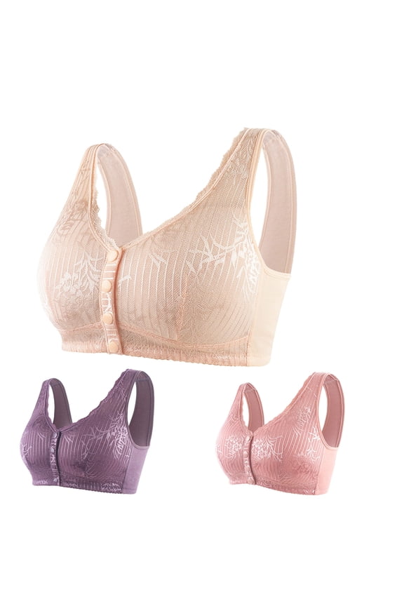 YWDJ Sleep Bras for Women Plus Size 3 Pack Front Close Comfy Bras Wireless Lounge Bras Wide Strap Full Coverage Push up Wrap Comfortable Bras Padded Plus Size Lace Comfortable Bras Solid Bras Beige S