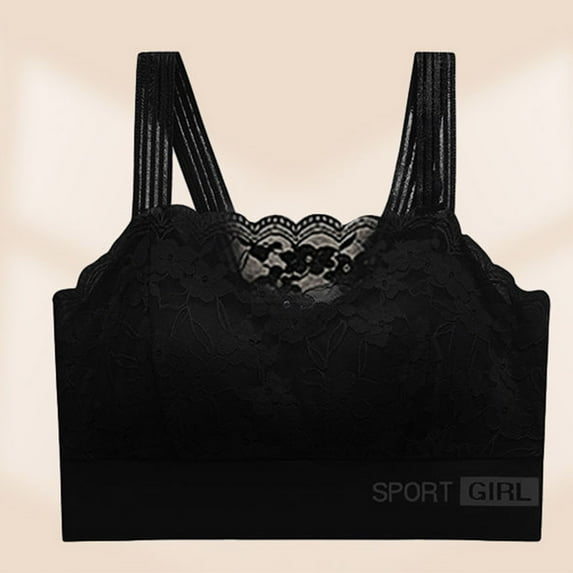 YWDJ Sleep Bras for Women Plus Size Back Closures Bras Large Bust No Wire Sleep Bras Adjustable Straps Full Coverage Push up Wrap Comfy Bras Padded Lace Comfortable Bras Lounge Bras Black XL