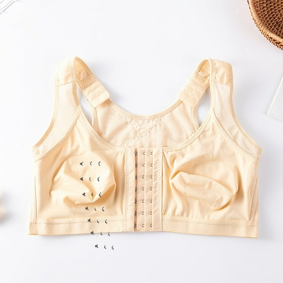 YWDJ Sleep Bras for Women Plus Size Back Closures Bras No Wire Sleep Bras Wide Strap Full Coverage Push up Wrap Comfy Bras Padded Plus Size Comfortable Bras Lounge Bras Khaki 5XL