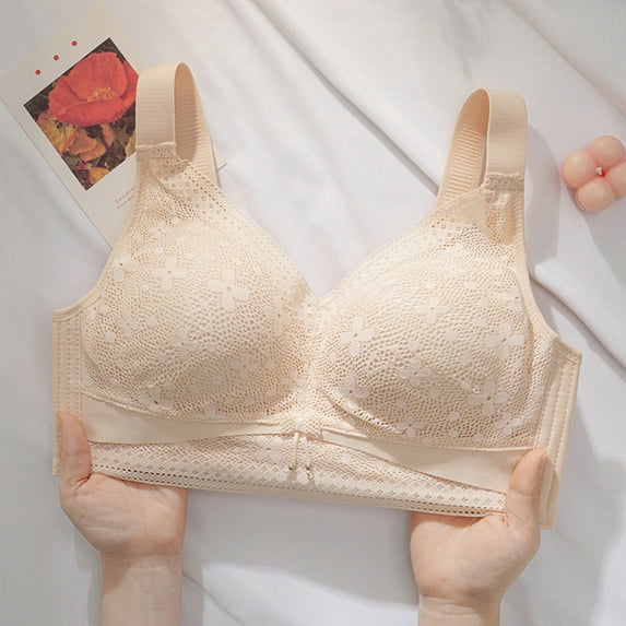 YWDJ Sleep Bras for Women Plus Size Back Closures Lounge Bras No Wires Comfortable Bras Adjustable Straps Full Coverage Push up Wrap Bras Padded Plus Size Lace Comfy Bras Solid Bras Beige 44