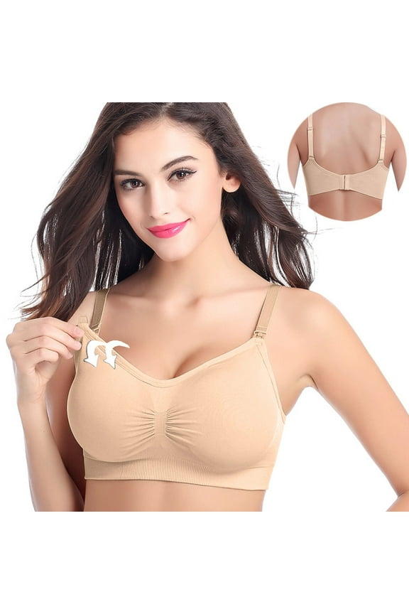 YWDJ Sleep Bras for Women Plus Size Closure in Back Comfy Bras No Underwire Lounge Bras Adjustable Straps Full Coverage Nursing Bras Push up Wrap Comfortable Bras Padded Comfortable Sleep Bras Beige S