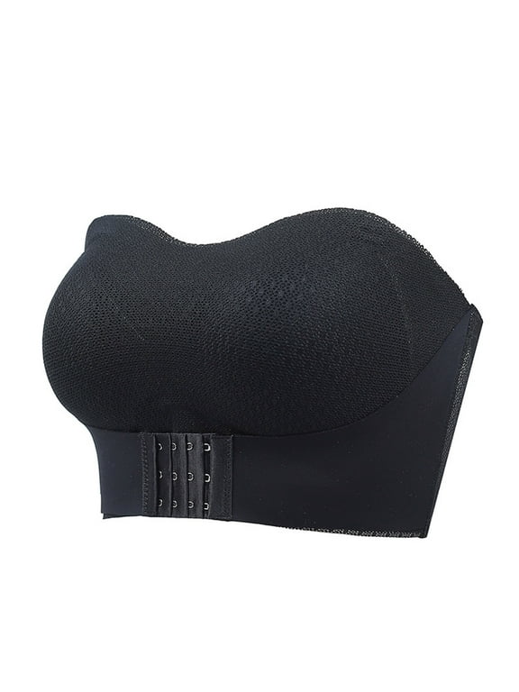YWDJ Sleep Bras for Women Plus Size Comfy Bras No Wire Lounge Bras Strapless Full Coverage Push up Wrap Comfortable Bras Padded Plus Size Comfy Bras Solid Bras Black L