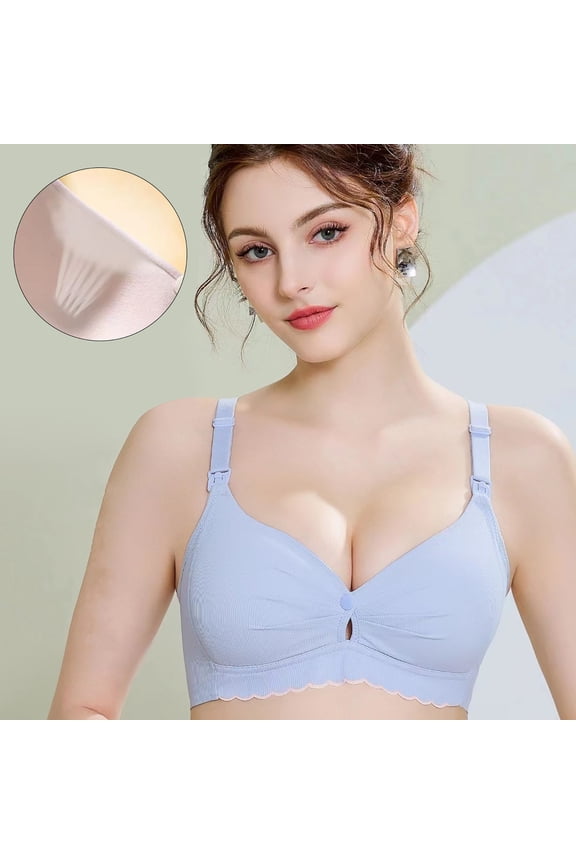 YWDJ Sleep Bras for Women Plus Size Front Closure Sleep Bras No Wires Breastfeeding Bras Adjustable Straps Half Cup Comfy Bras Push up Wrap Lounge Bras Padded Comfort Button Nursing Bras Blue 40