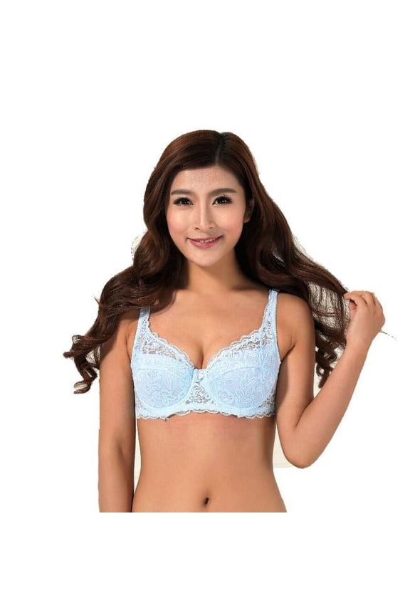 YWDJ Sleep Bras for Women Plus Size Lounge Bras Wireless Comfortable Bras Adjustable Straps Half Cup Push up Wrap Bras Padded Lace Bras Sleep Bras Blue 34B
