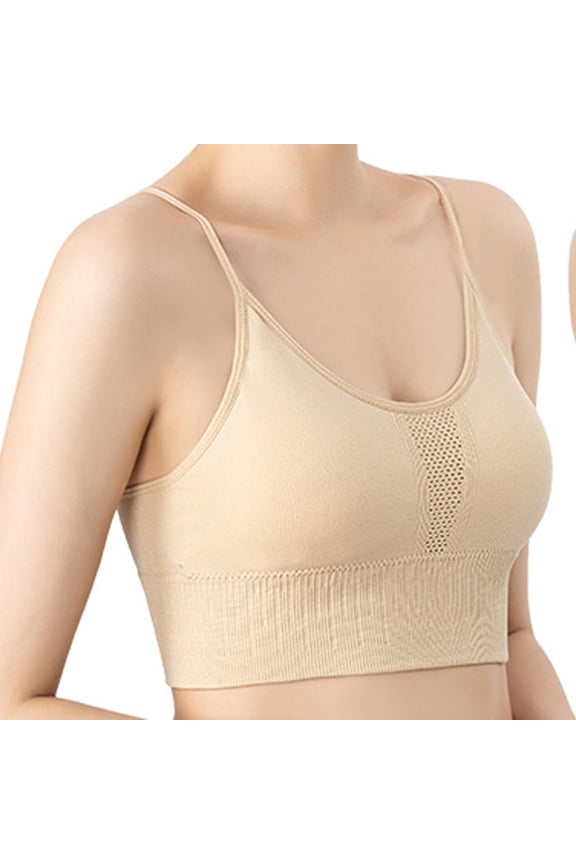 YWDJ Sleep Bras for Women Plus Size Pullover Comfy Bras No Wire Sports Bras Spaghetti Straps Full Coverage Bras Push up Low Support Hollow Gym Bras Padded Mesh Yoga Bras Comfy Wrap Solid Bras Beige S
