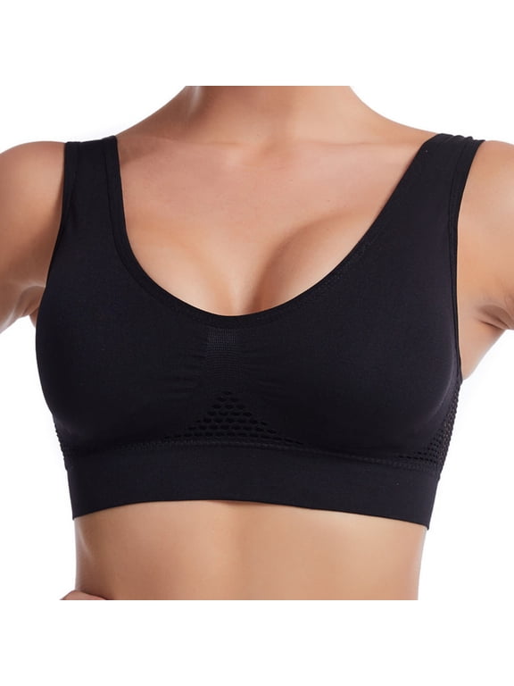 YWDJ Sleep Bras for Women Plus Size Pullover No Wire Wide Strap Full Coverage Bras Low Support Backless Padded Plus Size Mesh Bras Comfortable Hollow Wrap Bras Black 2XL