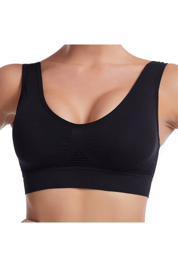 YWDJ Sleep Bras for Women Plus Size Pullover No Wire Wide Strap Full Coverage Bras Low Support Backless Padded Plus Size Mesh Bras Comfortable Hollow Wrap Bras Black 2XL