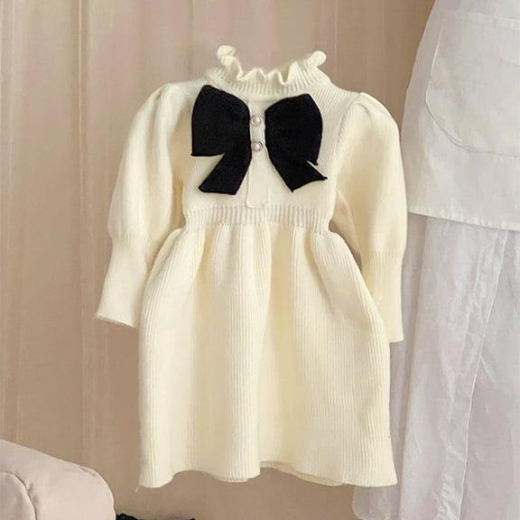 YWDJ Special Occasion Dresses Girls Girls Knitted Dress Spring And Fall Childrens Sweater Dress Girls Preppy Princess Dress White 6Y