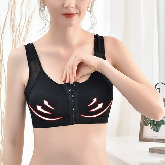 YWDJ Sports Bras for Women No Underwire Plus Size No Padding Front Closure Front Clip Zip Snap Yoga Bras High Impact Sports Front Hook Front Close Running for Full Figured Breathable Black XXXXXL