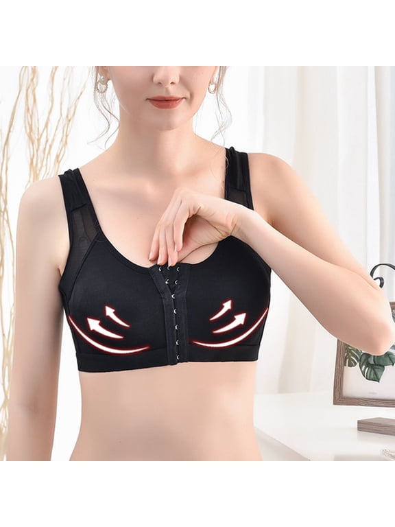 YWDJ Sports Bras for Women No Underwire Plus Size No Padding Front Closure Front Clip Zip Snap Yoga Bras High Impact Sports Front Hook Front Close Running for Full Figured Breathable Black L