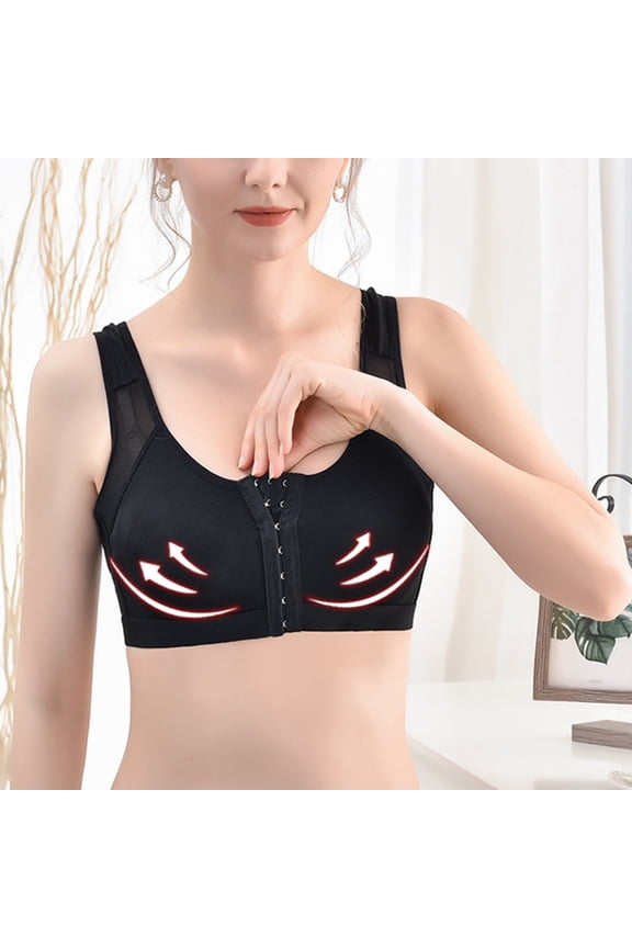 YWDJ Sports Bras for Women No Underwire Plus Size No Padding Front Closure Front Clip Zip Snap Yoga Bras High Impact Sports Front Hook Front Close Running for Full Figured Breathable Black S