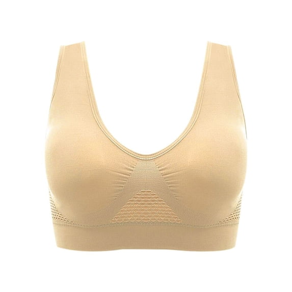 YWDJ Sports Bras for Women High Support Air Permeable Cooling Summer Sport Yoga Wireless Bra Beige XXL