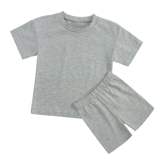 YWDJ Summer Girls Suit Candy Color Short-sleeved Shorts Two-piece Sports Suit Gray 12-13T