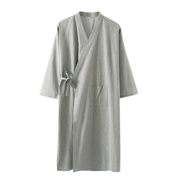 YWDJ Summer Robes for Men Cotton Gray Short Length Lightweight Solid Long Sleeve with Pockets Pajamas XL