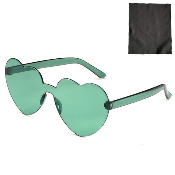YWDJ Sunglasses Womens Heart Shaped Rimless Sunglasses Transparent Candy Color Frameless Glasses green D