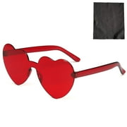 YWDJ Sunglasses Womens Heart Shaped Rimless Sunglasses Transparent Candy Color Frameless Glasses red B