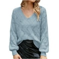 thumbnail image 1 of YWDJ Sweaters for Women Trendy Casual Fashion V Neck Solid Color Long Sleeve Tops Blouse Acrylic Blue L, 1 of 5