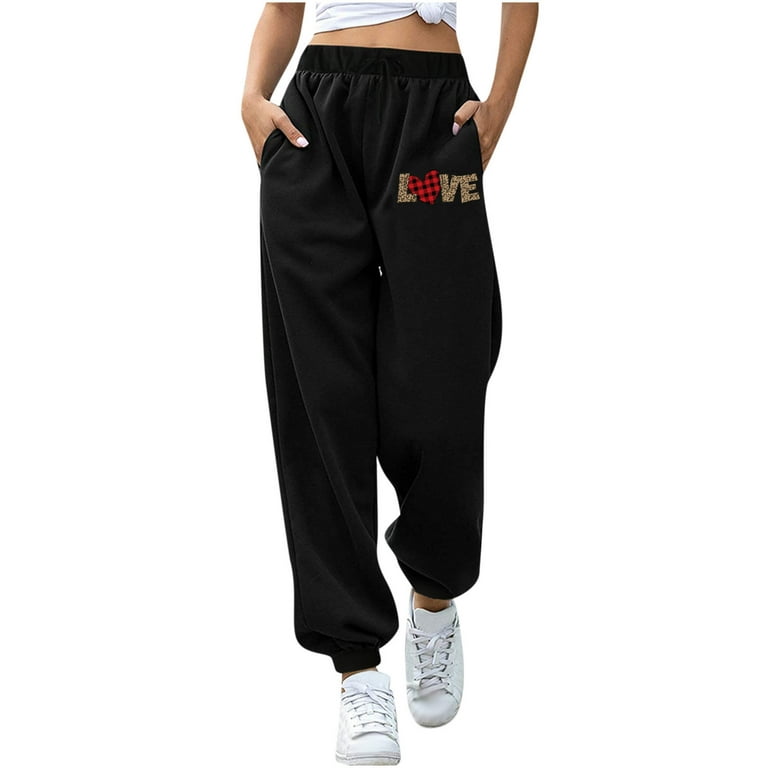 YWDJ Sweatpants Women Baggy with Pockets Fashion Women Ladies Casual  Elastic Ladies Waist Loose Pockets Printed Pants Black XXL 