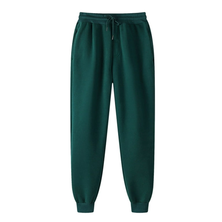 YWDJ Sweatpants for Men with Pockets Men Casual Trousers And Trousers Plus  Velvet Thick Solid Color Large Size Running Fitness Sports Pants Green L 