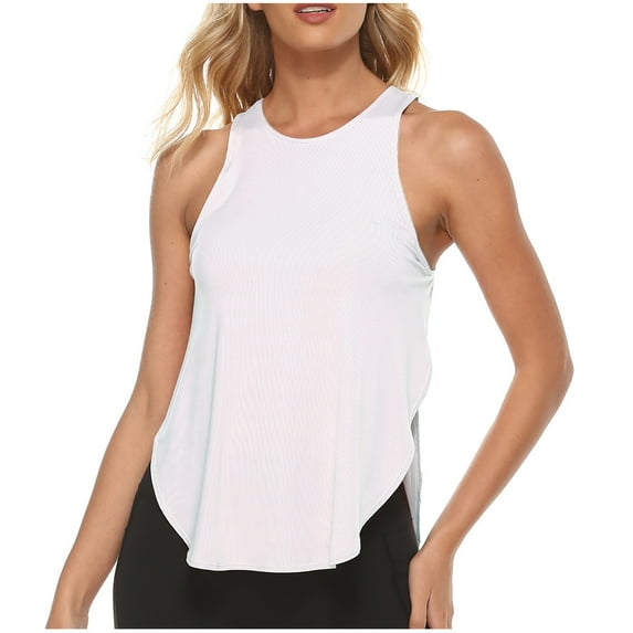 YWDJ Tank Top for Women Workout Round Neck Sleeveless Vest Yoga Sports Vest Cross Back T-shirt TopWhiteXL