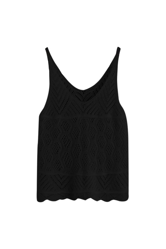 YWDJ Tank Top for Women s V Neck Crochet Knit Tank Tops Loose Hollow Out Sleeveless Sweater BlouseBlackS