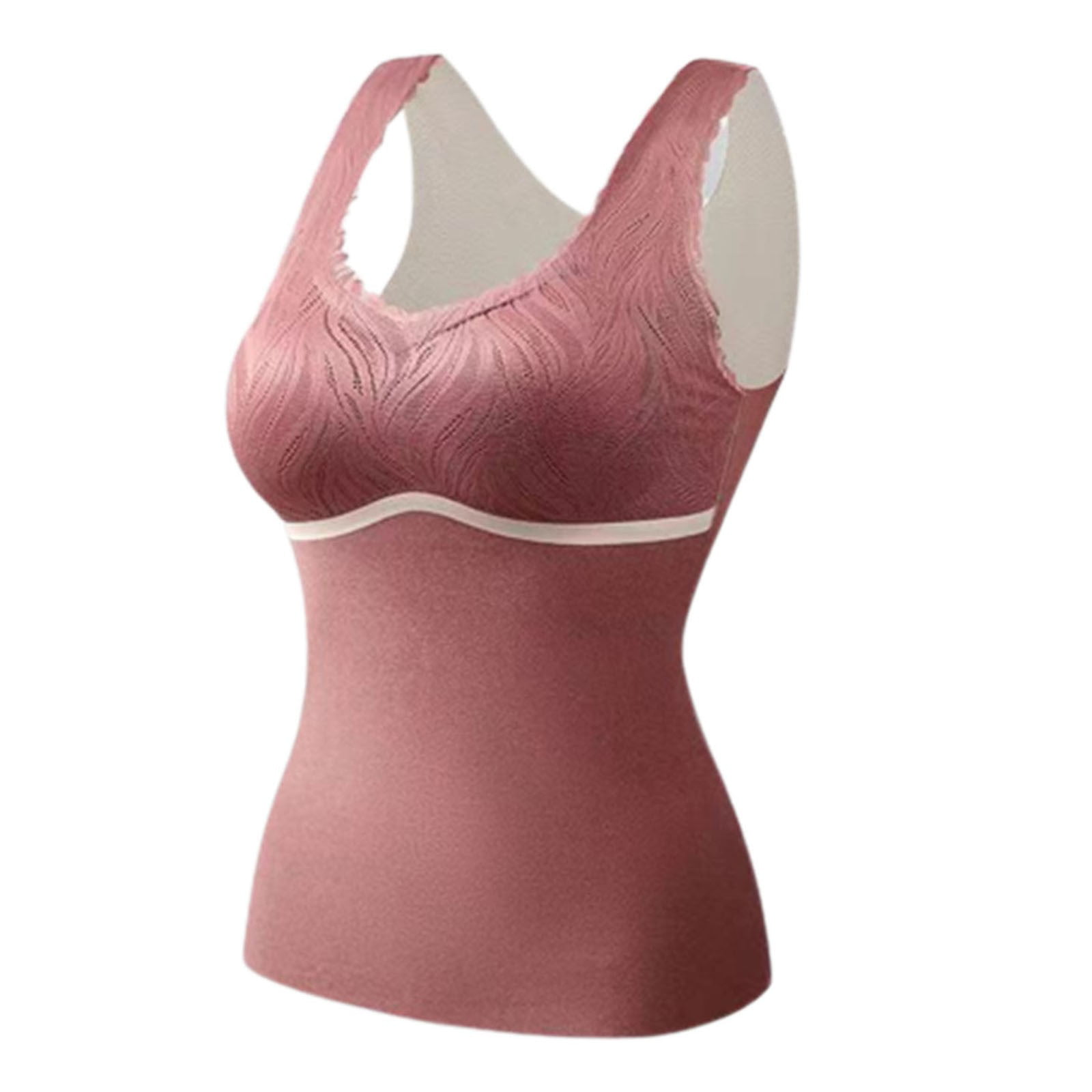 YuanJuli Tank Tops With Built In Bras Women's Solid Color With Chest Pad Bra  One Tank Top Sling Summer Tank Tops For Women Built In Bra Tank Top Pink  Micro Modal Women's
